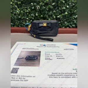 Miu Miu Blue Patent Leather Bow Double Zip pouch